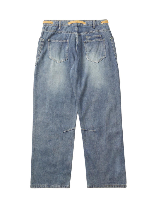 Thesupermade – Verwaschene Jeans mit Kordelzug und Patch