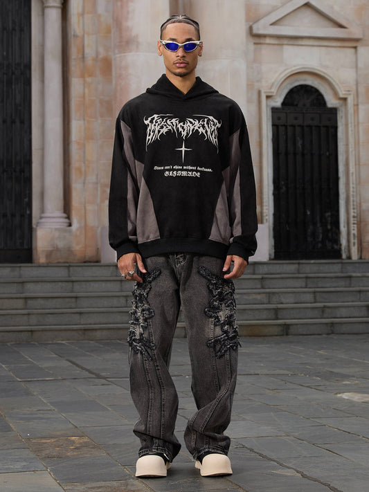 Thesupermade Gerade geschnittene Jeans mit Patches und Raw Edge