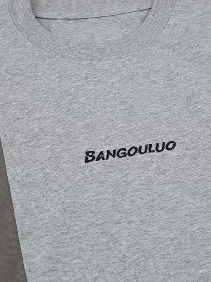 Retro Contrast Color Stitching Embroidered Letter T-shirt
