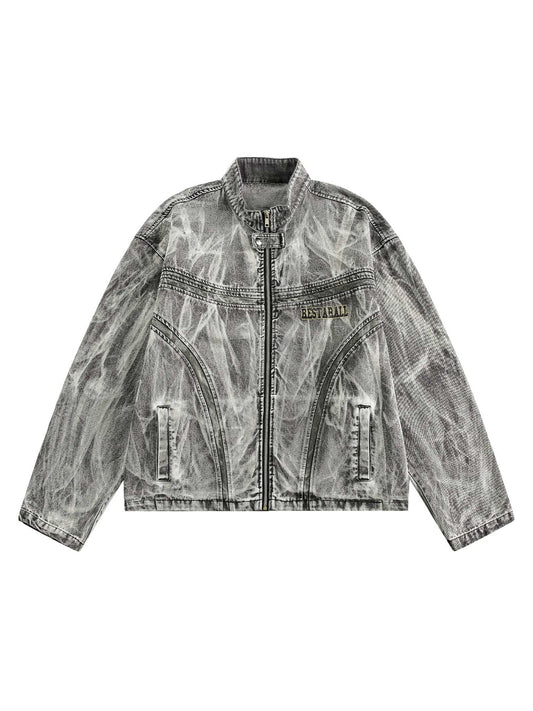 Thesupermade Hip-Hop-Jeansjacke mit verwaschenem Distressed-Print – 2239
