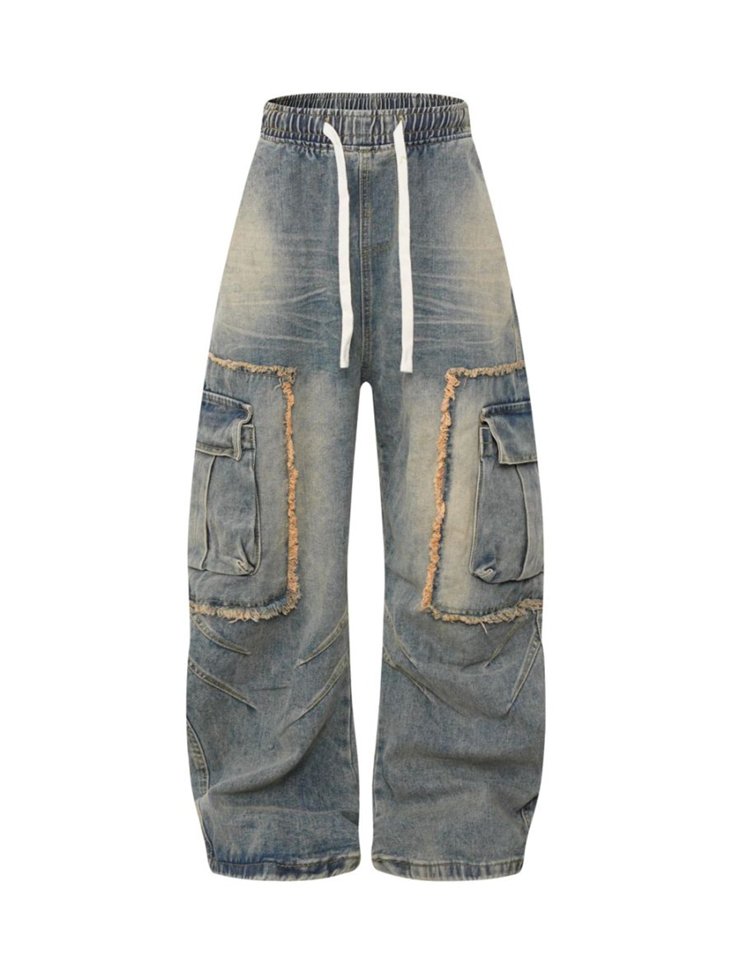 Cargo-Jeans im Used-Look mit Kordelzug und Raw Edge