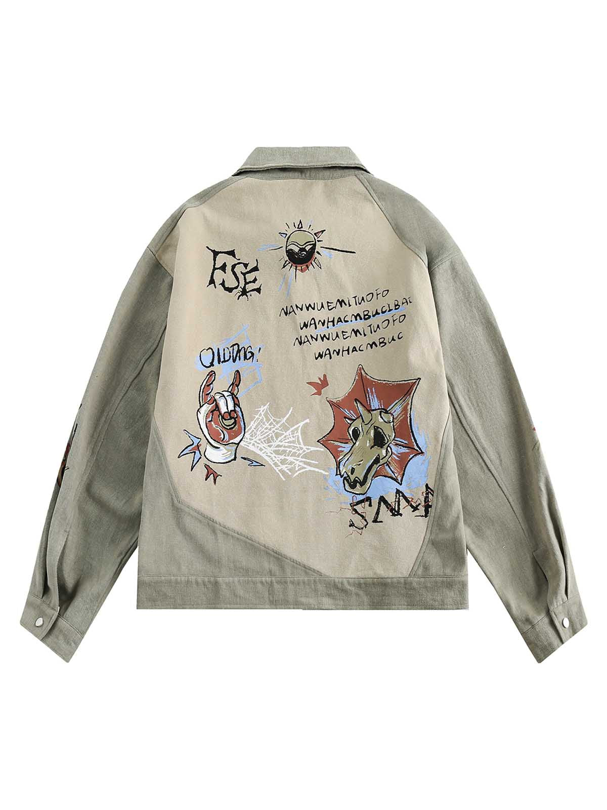 Thesupermade Jeansjacke mit Graffiti-Patchwork-Revers – 2224