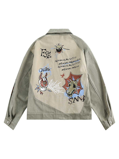 Thesupermade Jeansjacke mit Graffiti-Patchwork-Revers – 2224