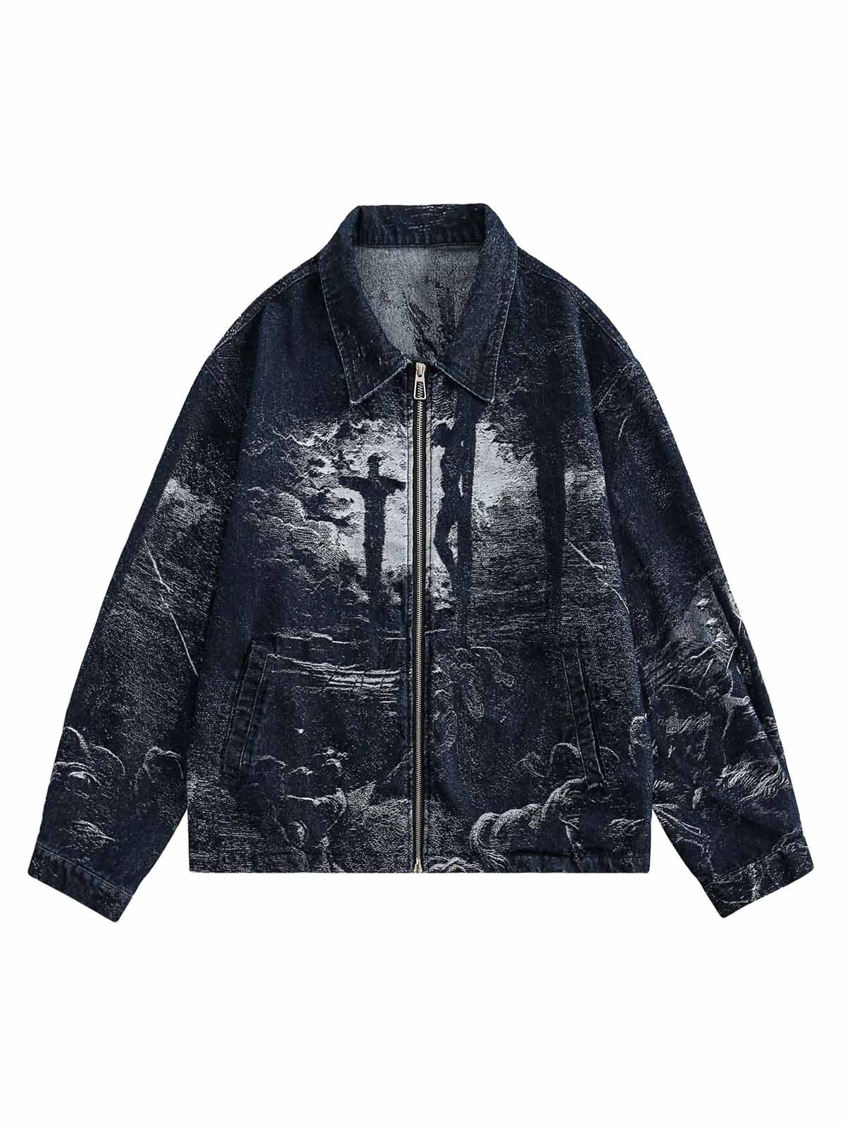 Jeansjacke mit gekreuztem Jacquard-Reißverschluss