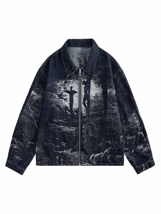 Jeansjacke mit gekreuztem Jacquard-Reißverschluss