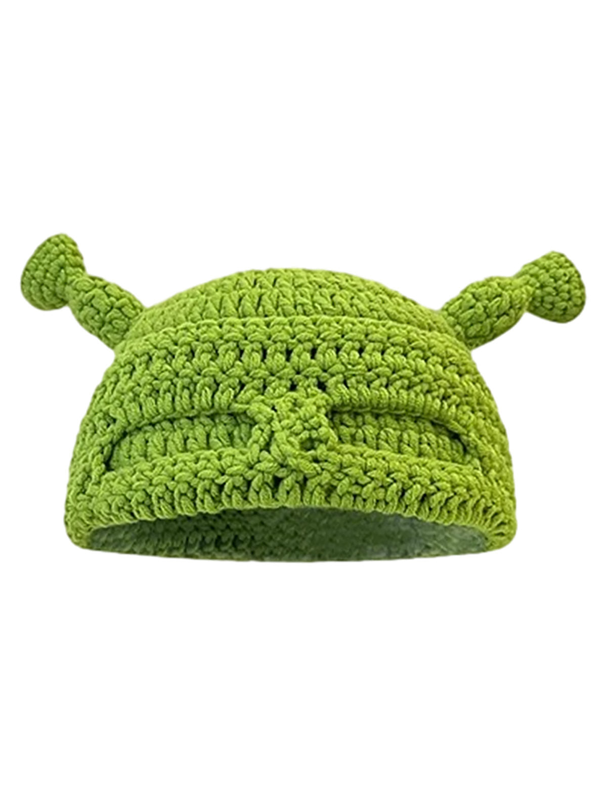Thesupermade – Lustige, grüne, handgestrickte Kopfbedeckung mit Cartoon-Motiv 