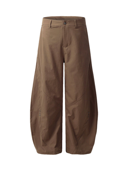 Deconstructed Metal Rivet Barrel Leg Pants