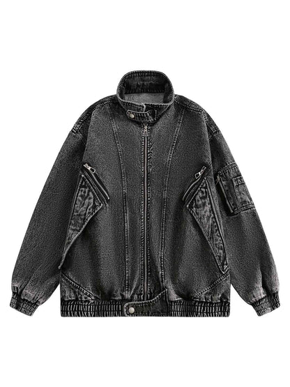 Dekonstruierte Jeansjacke mit Stehkragen