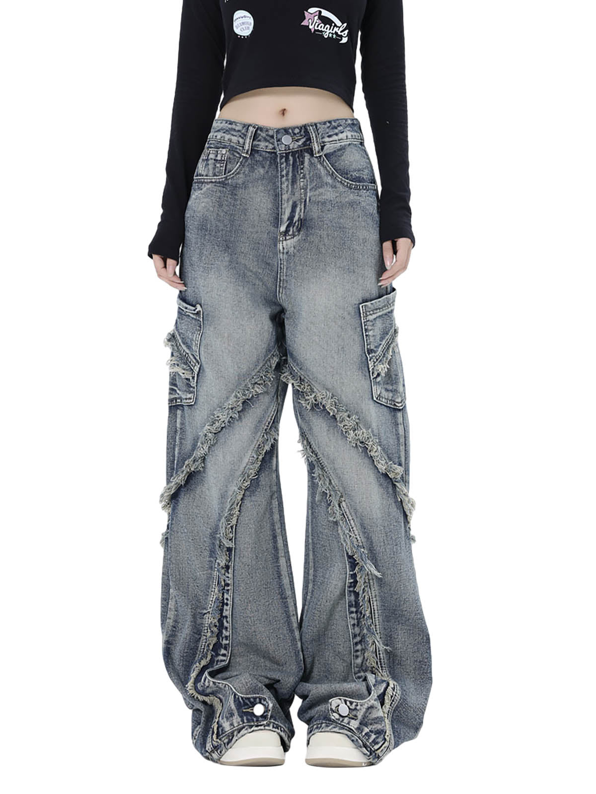 Thesupermade – Baggy-Jeans mit verwaschenen Seitentaschen und Raw Edge – 2303