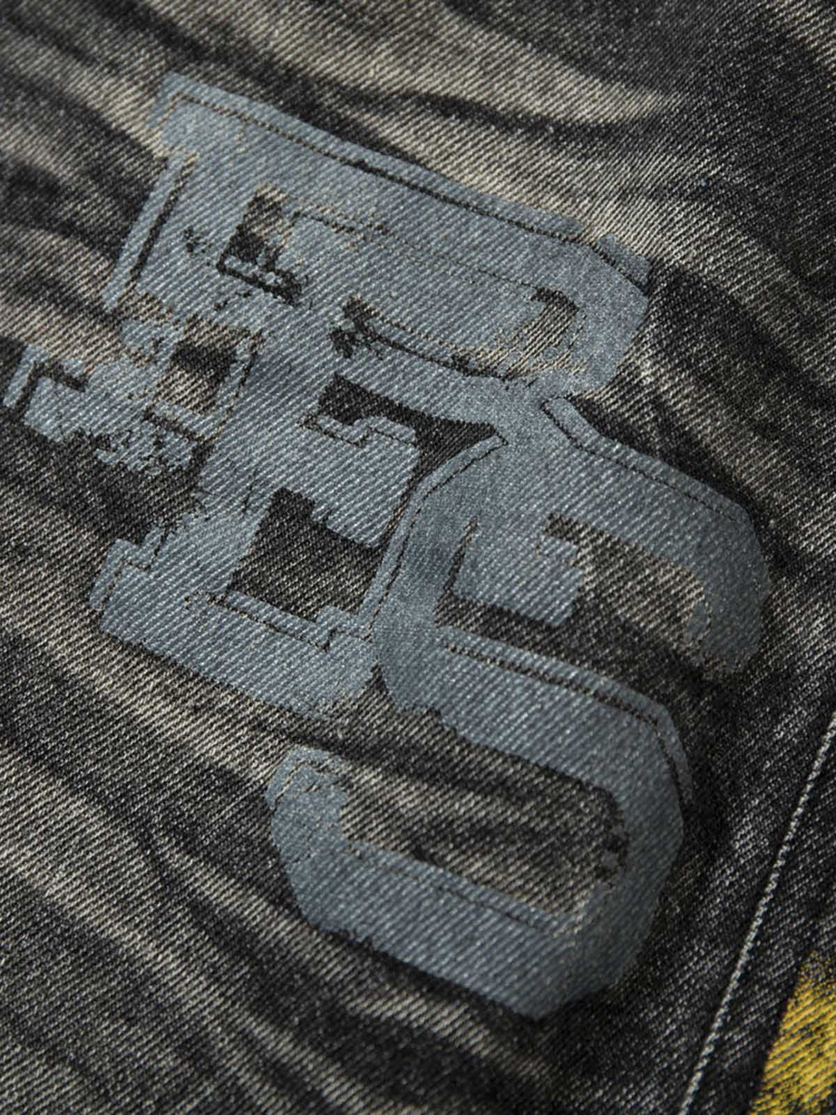 Distressed Striped Side Chain Patchwork Ripped Straight Jeans - 2391