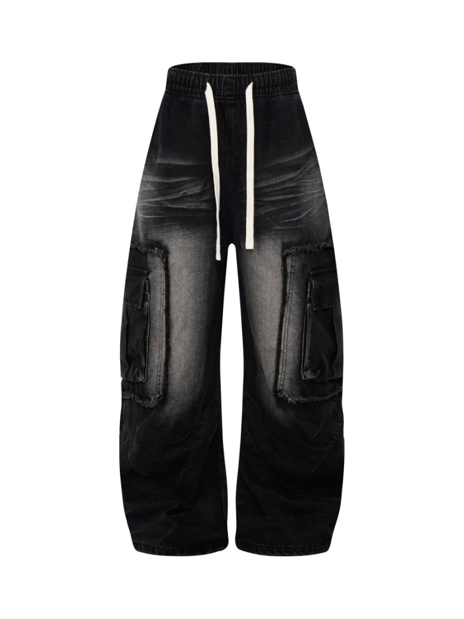 Cargo-Jeans im Used-Look mit Kordelzug und Raw Edge
