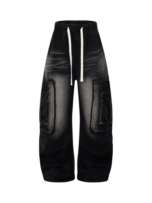 Cargo-Jeans im Used-Look mit Kordelzug und Raw Edge