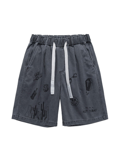 Graphic Print Drawstring Shorts