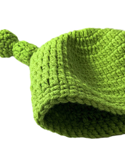 Thesupermade – Lustige, grüne, handgestrickte Kopfbedeckung mit Cartoon-Motiv 