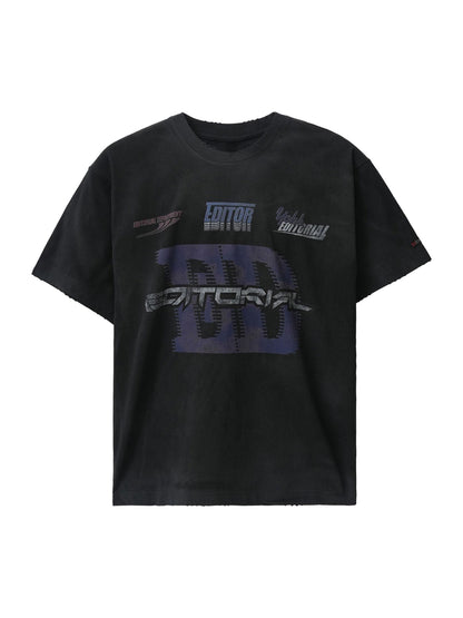 Thesupermade Dirty Wash Heavy Print Street Rap T-Shirt - 2392