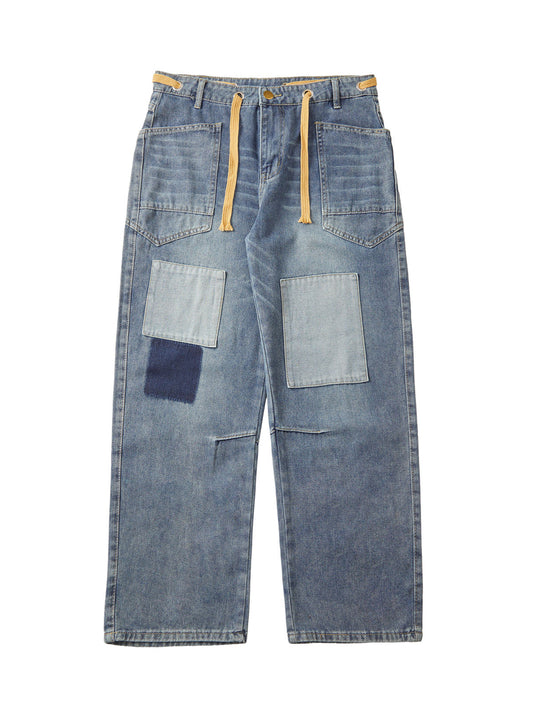 Thesupermade – Verwaschene Jeans mit Kordelzug und Patch