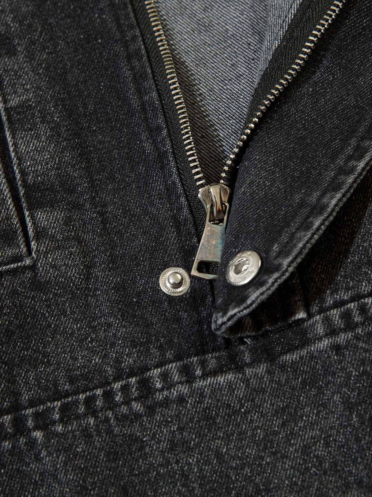Verwaschenes Denim-Sweatshirt mit Kapuze und Metallreißverschluss im Used-Look
