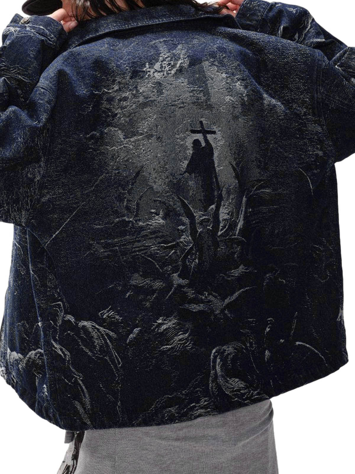 Jeansjacke mit gekreuztem Jacquard-Reißverschluss