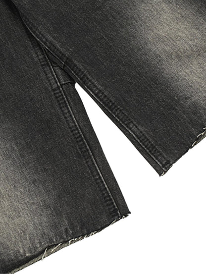 Thesupermade – Jeans-Jeanshose mit verwaschenem Vintage-Muster und Nieten im Farbverlauf 