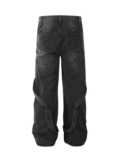 Verwaschene, dekonstruierte Split-Work-Jeans im Used-Look