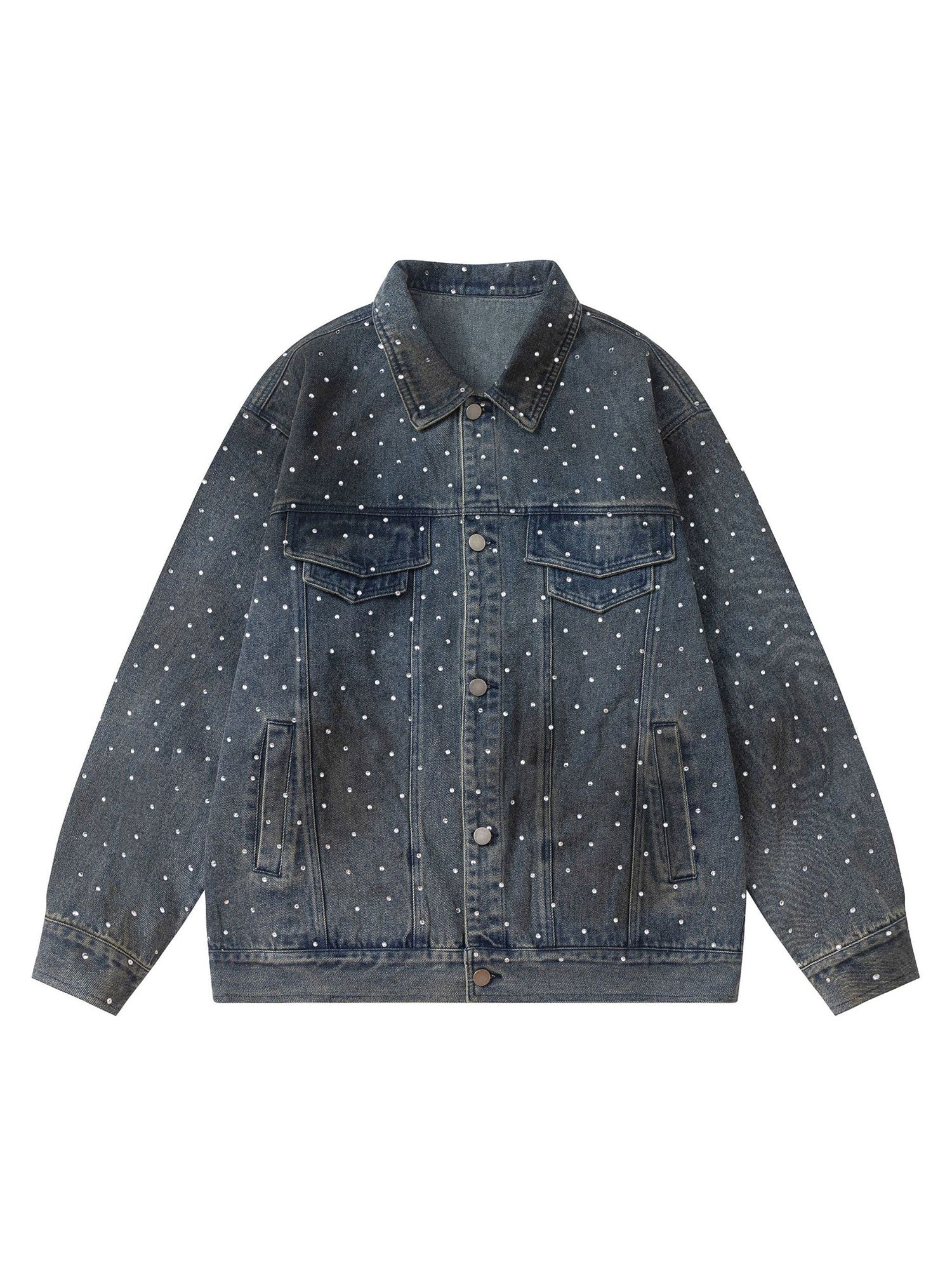 Thesupermade Hip-Hop-Jeansjacke mit Perlenverzierung, gewaschen – 2264