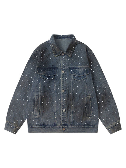 Thesupermade Hip-Hop-Jeansjacke mit Perlenverzierung, gewaschen – 2264