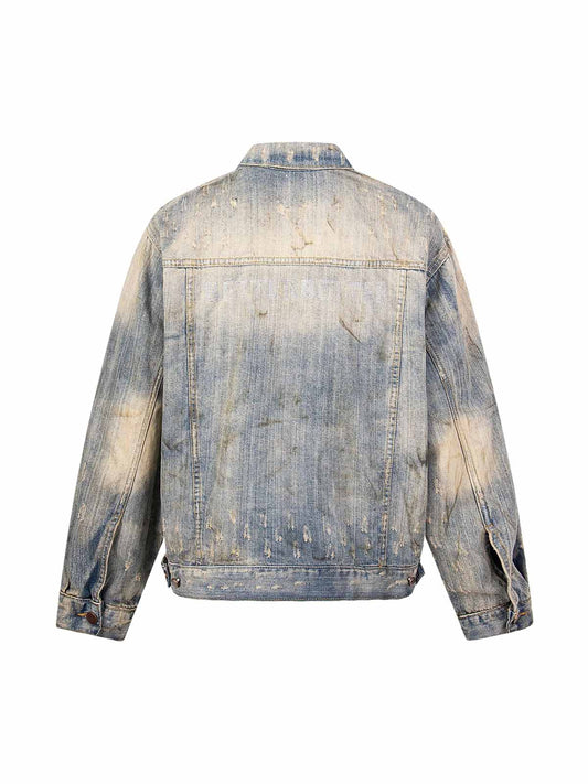 Schlammgefärbte Jeansjacke mit Strassbesatz im Used-Look – 2336
