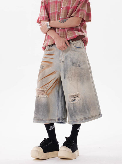 Thesupermade Punk High Street Dirty Ripped Denim Jorts