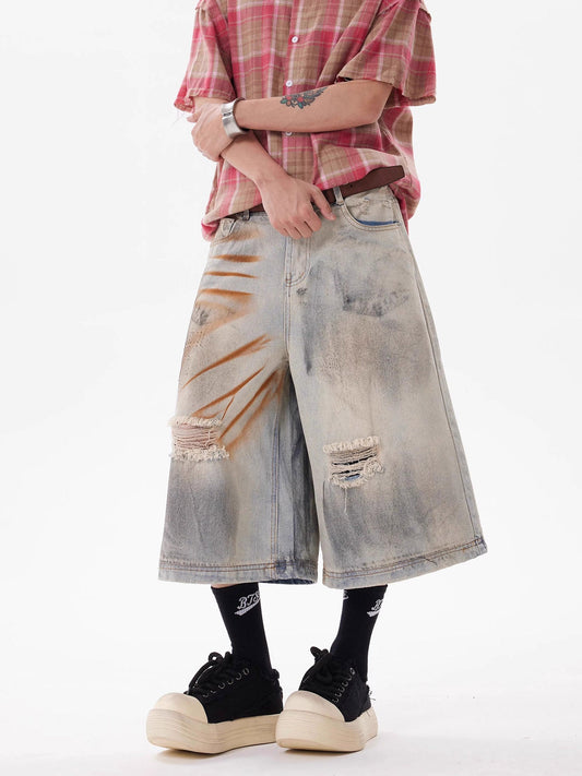 Thesupermade – Punk High Street – Schmutzige, zerrissene Jeans-Jeanshose 