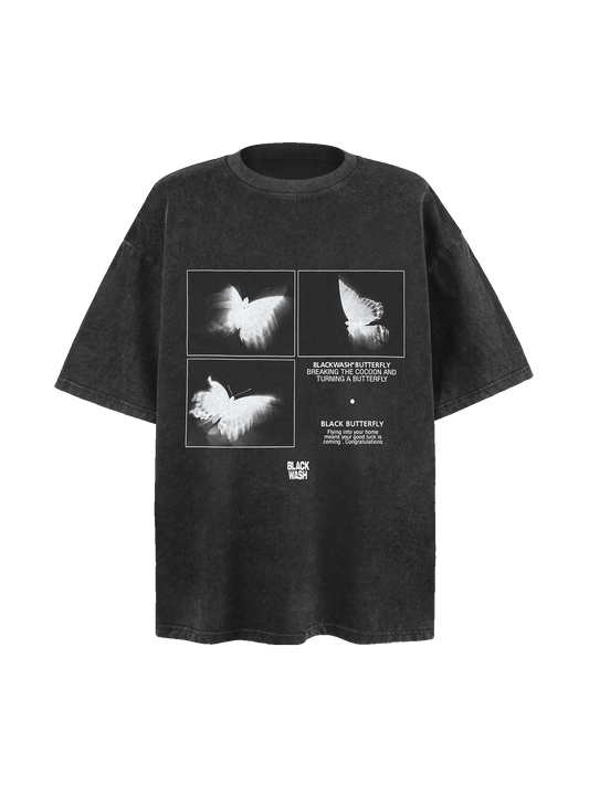 Thesupermade Washed Shadow Butterfly Street Rap T-Shirt