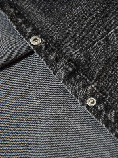 Verwaschenes Denim-Sweatshirt mit Kapuze und Metallreißverschluss im Used-Look