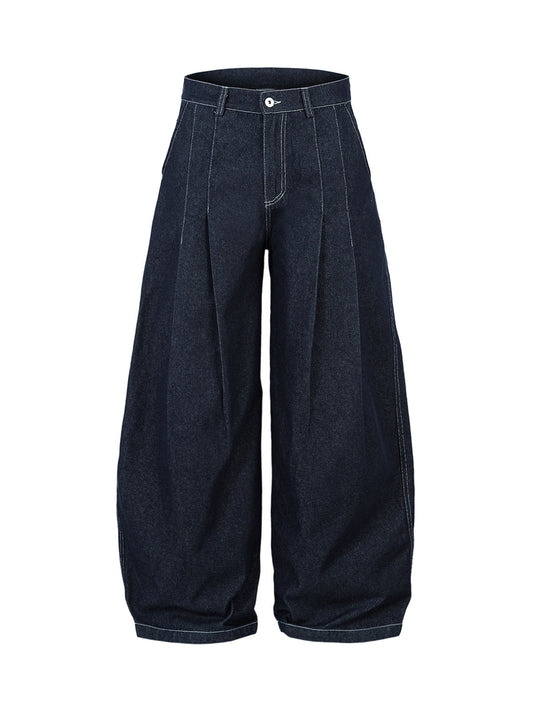 Dekonstruierte Baggy-Barrel-Jeans mit Kontrastnähten und Falten – 2343
