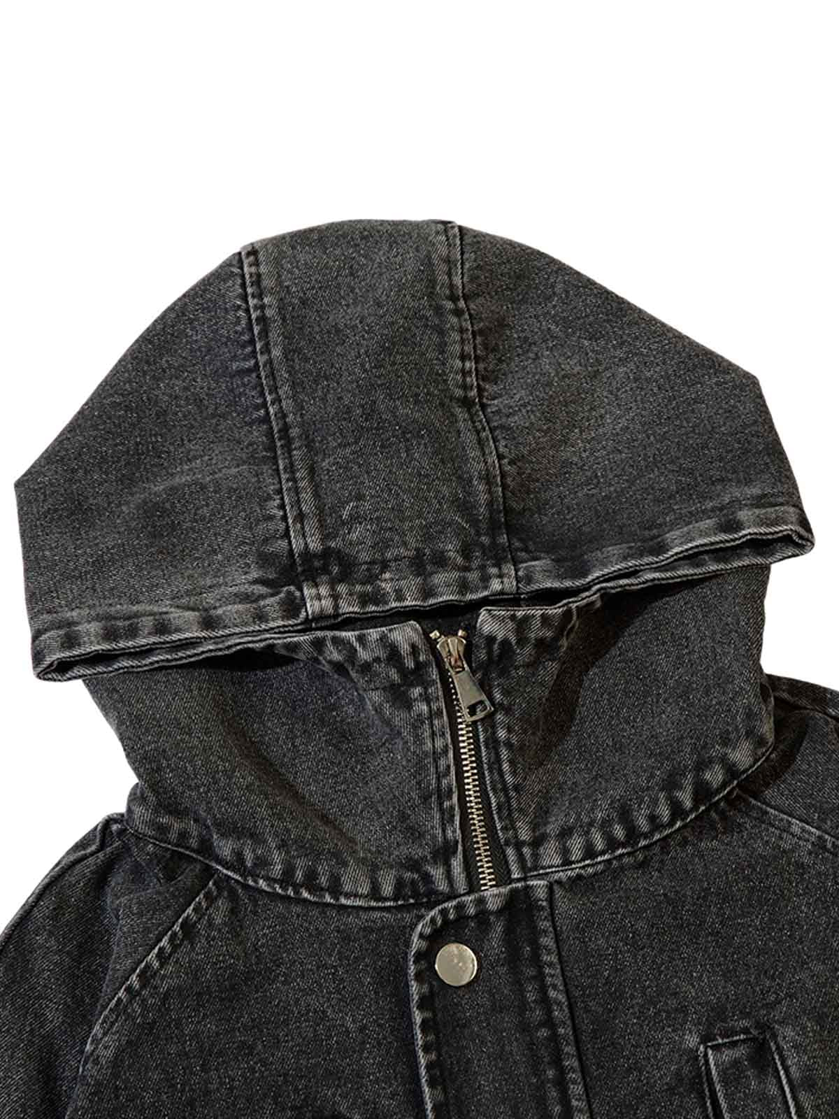 Verwaschenes Denim-Sweatshirt mit Kapuze und Metallreißverschluss im Used-Look