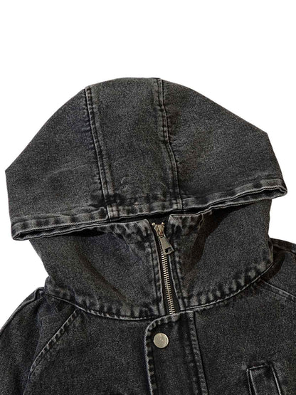Verwaschenes Denim-Sweatshirt mit Kapuze und Metallreißverschluss im Used-Look