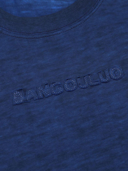 Retro Heavy Washed Patch Embroidered Letter T-shirt