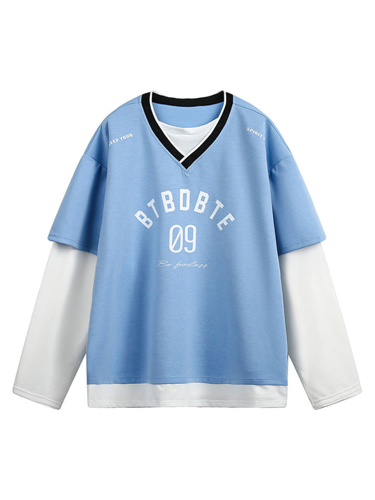 Zweiteiliges Langarm-T-Shirt mit Jersey-Print im Faux-Look – 2296