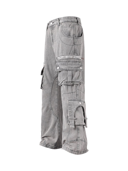 Washed Multi-Pocket Cargo Jeans