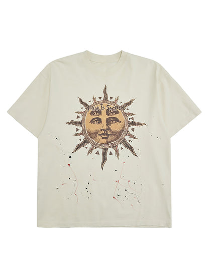 Ink-Splashed Sun God Worn T-shirt