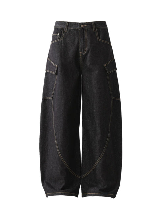Dekonstruierte, gewaschene Barrel-Cargojeans mit mehreren Taschen