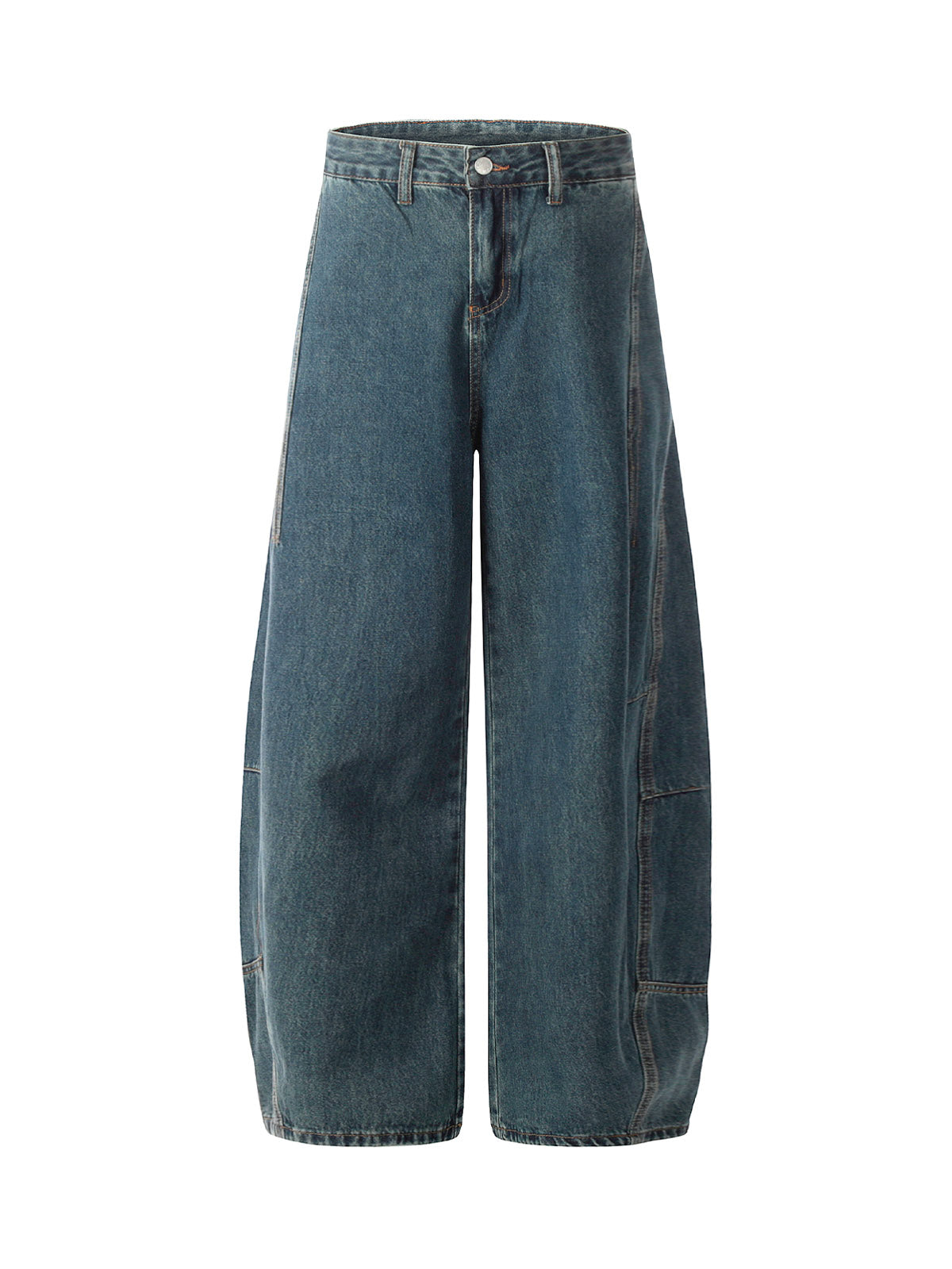 Gewaschene, dekonstruierte Baggy-Barrel-Jeans mit geteiltem Scimitar-Schnitt