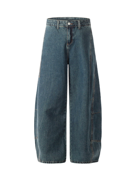 Gewaschene, dekonstruierte Baggy-Barrel-Jeans mit geteiltem Scimitar-Schnitt