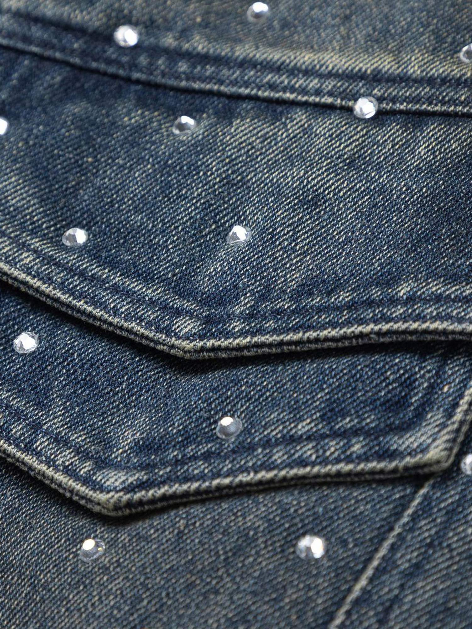 Thesupermade Hip-Hop-Jeansjacke mit Perlenverzierung, gewaschen – 2264