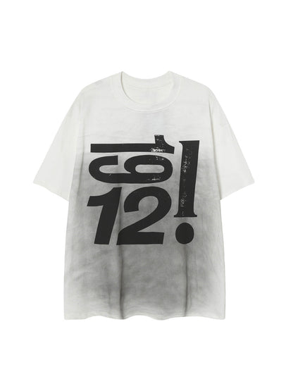 Heavy Washed Distressed Dirty Print Letter T-shirt