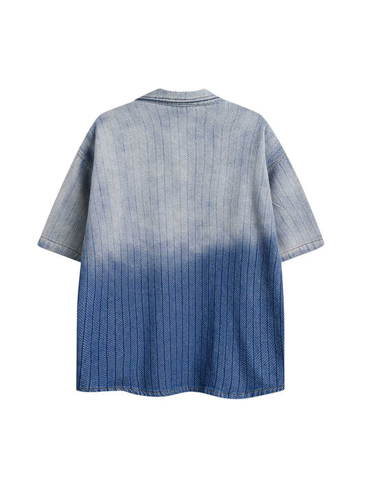 Thesupermade – Kurzärmliges Denim-Hemd mit Farbverlauf