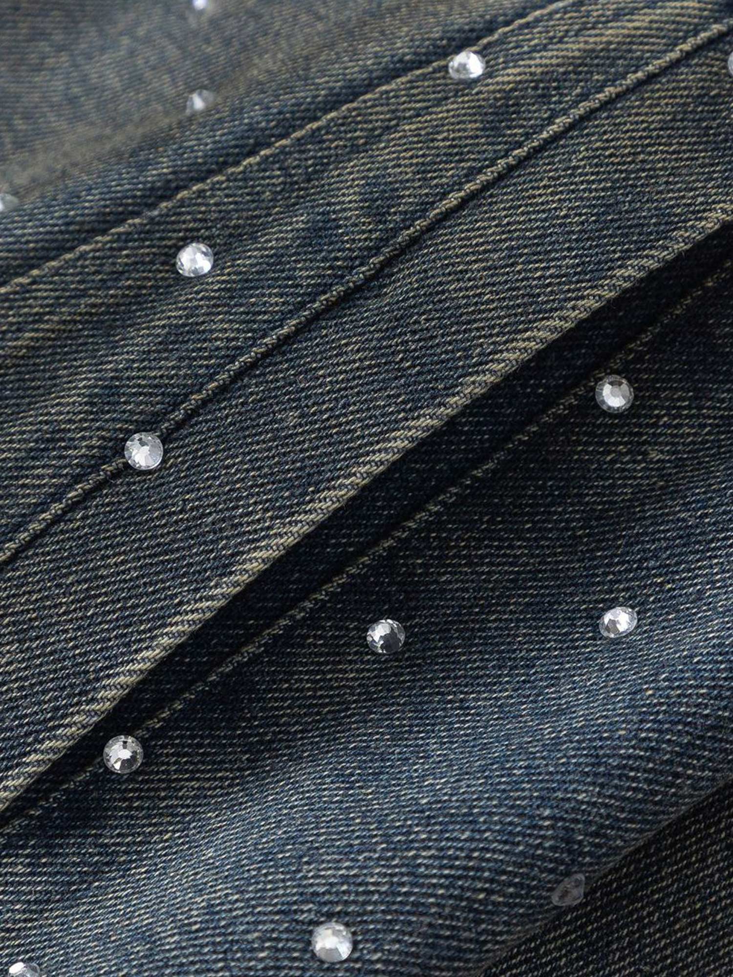 Thesupermade Hip-Hop-Jeansjacke mit Perlenverzierung, gewaschen – 2264
