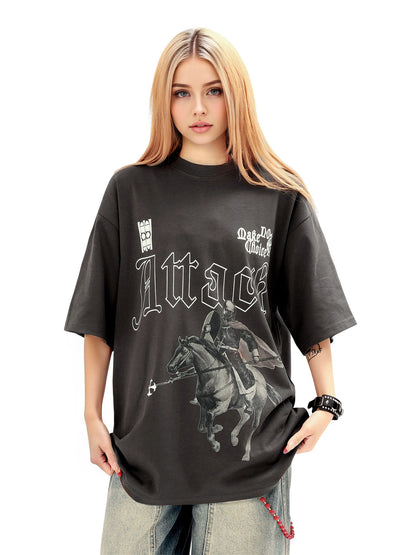 Retro Oil Painting Print T-shirt