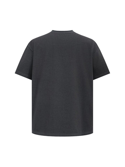 Retro Heavy Washed Patch Embroidered Letter T-shirt