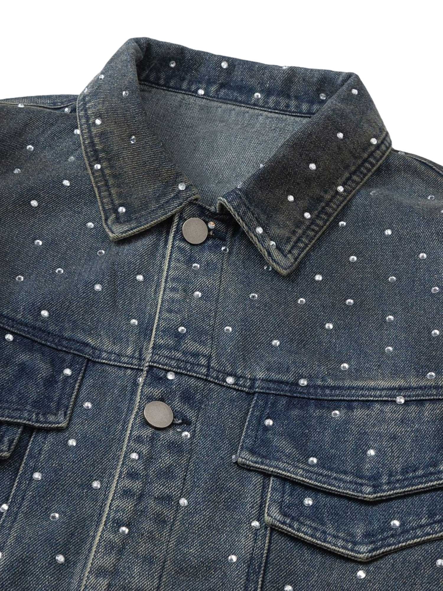 Thesupermade Hip-Hop-Jeansjacke mit Perlenverzierung, gewaschen – 2264