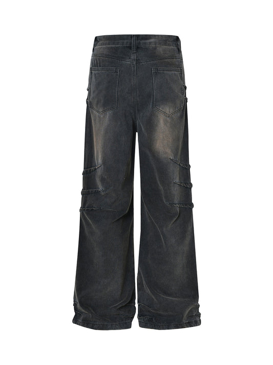 Gewaschene, gerade Jeans mit Bundfalten - 2263