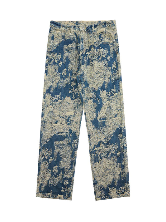 Gerade Jeans im Landscape-Jacquard-Stil